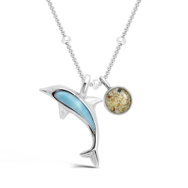 Dolphin Necklace Larimar and Sand