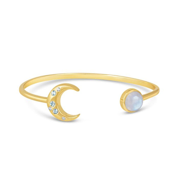 New Moon Cuff Bracelet by Captain Kate - Moonstone - 14k Gold Vermeil