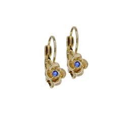 Gilded Collection Single Hydrangea Flower French Wire Earrings Gold with Blue CZ