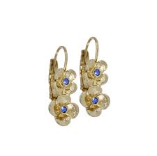 Gilded Collection 2 Hydrangea French Wire Earrings Gold with Blue CZ