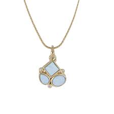 Opalas do Mar 3 Small Blue Opal Pendant with 3 CZ Gold 16-18” Chain