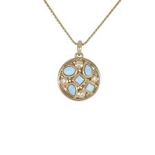 Opalas do Mar Opal Blue 5 Opal Necklace with CZ Gold Chain