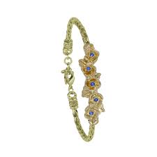 Gilded Collection 5 Hydrangea Bracelet Gold with Blue CZ