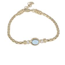 Opalas do Mar Opal Single Strand Blue Oval Opal CZ Bracelet Gold 7”