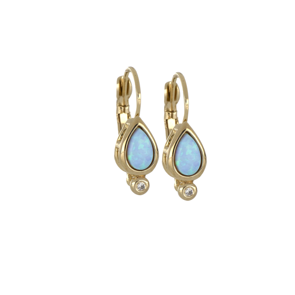 Opalas do Mar Opal Pear Blue French Wire Gold Earring