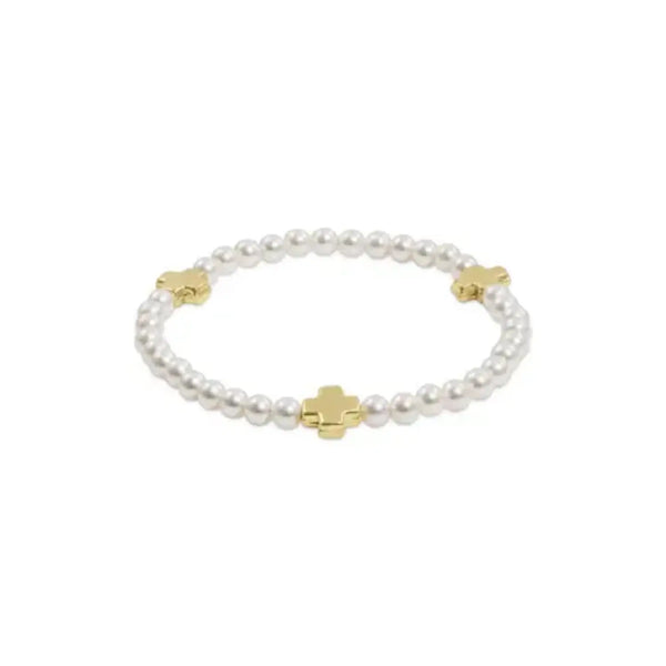 Signature Cross Pearl Pattern 4mm Bead Bracelet - Gold