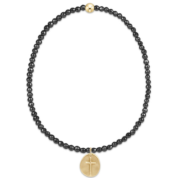 Faceted Hematite 2mm Bead  Bracelet - Inspire Small Gold Charm