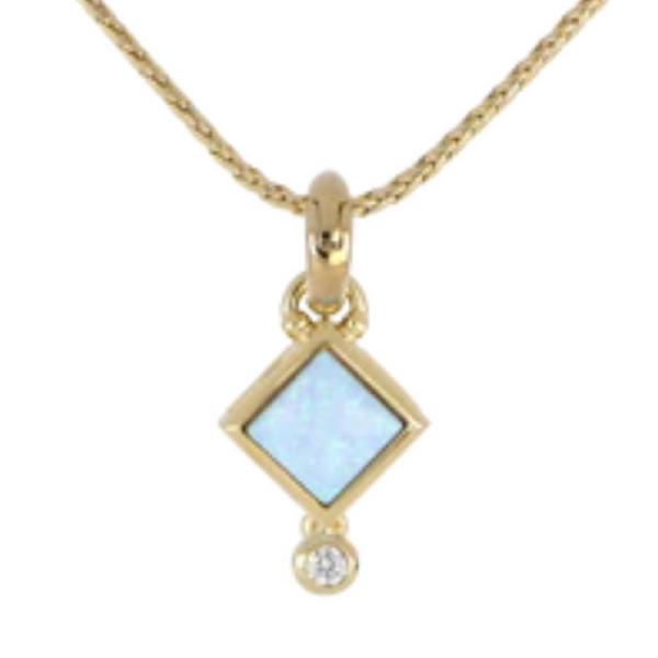 Opalas do Mar Blue Opal Diamond Pendant with CZ Gold 16-18” Chain