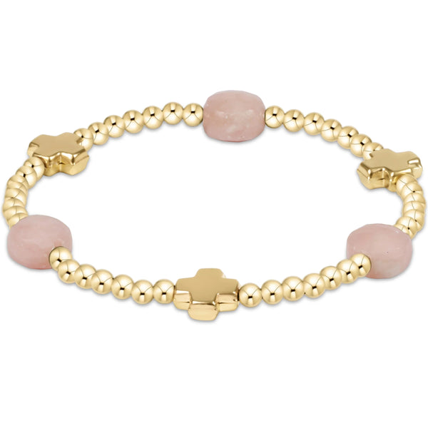 Signature Cross Admire Gold Pattern 3mm Bead Bracelet - Pink Opal