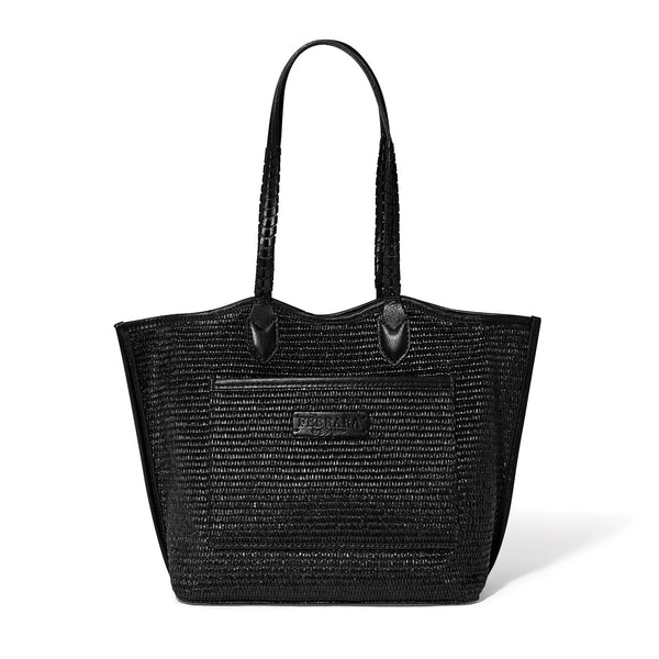 Bruna Large Straw Tote - Black