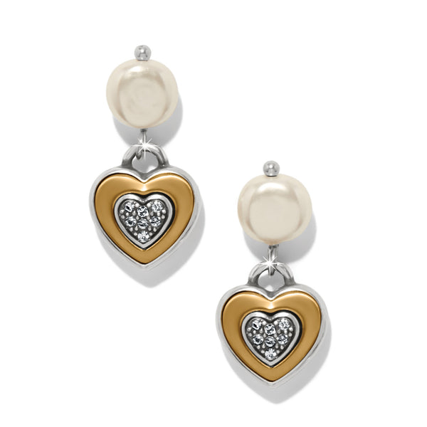 One Heart Pearl Post Drop Earrings