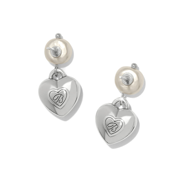 One Heart Pearl Post Drop Earrings