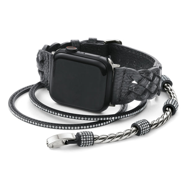 Sutton Braided Leather Watch Band Black