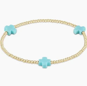 signature cross gold pattern 2mm bead bracelet