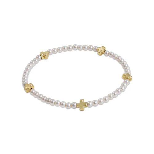 Signature Cross Pearl Pattern 3mm Bead Bracelet - Gold