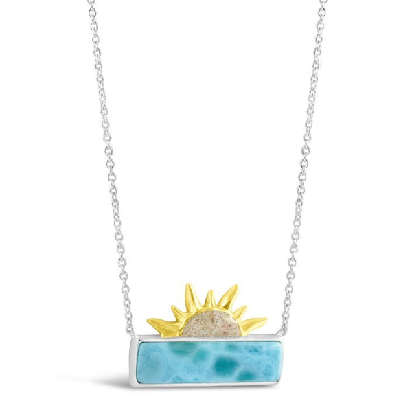 Sun Splash Bar Two Tone Necklace - Larimar and Sand