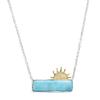 Sun Splash Bar Two Tone Necklace - Larimar and Sand