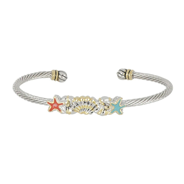 Caraíba Collection Turquoise & Coral Starfish Single Wire Cuff Bracelet