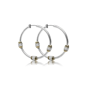 Beaded Pave Triple Bead Hoop Earring - Jenna Jane's Jewelry