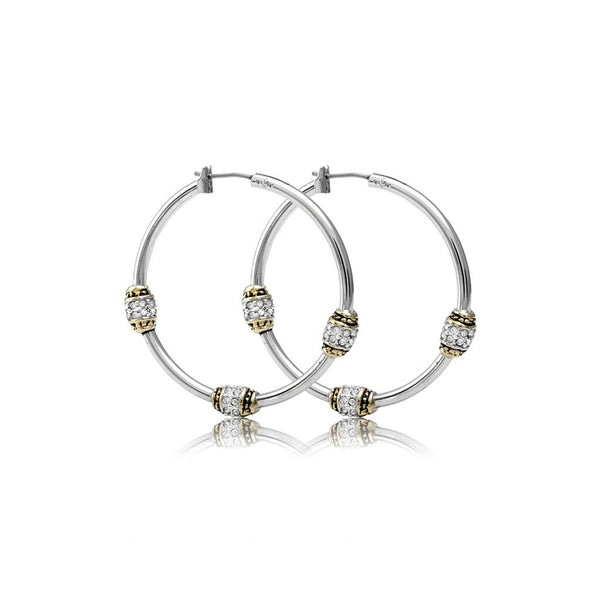 Beaded Pave Triple Bead Hoop Earring - Jenna Jane's Jewelry