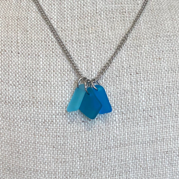 Blue Trio Sea Glass Necklace