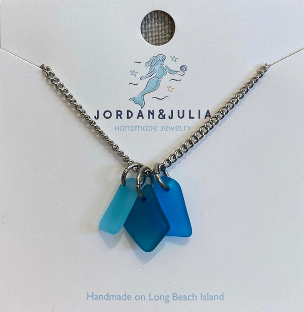 Blue Trio Sea Glass Necklace