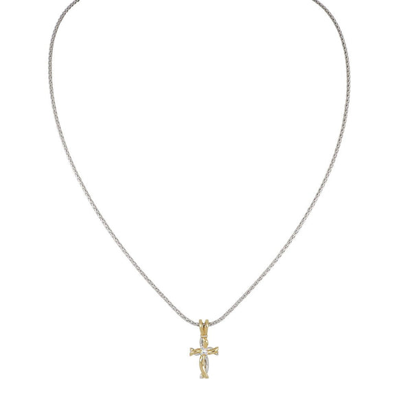 Celebration Small Two Tone Twist Cross with Center Stone