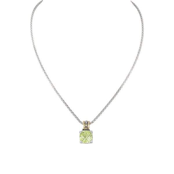 Peridot Beijos Cor 10x10mm Cushion Cut Pendant Necklace