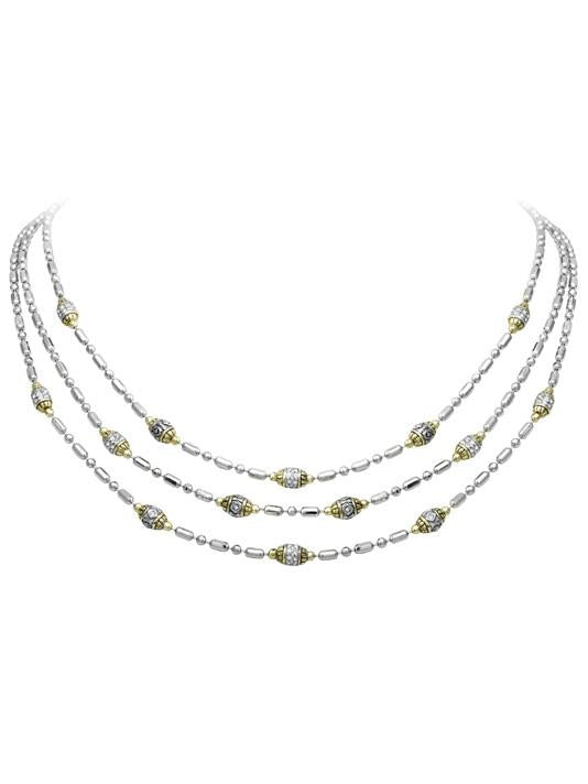 Beaded Pavé Triple Strand Necklace