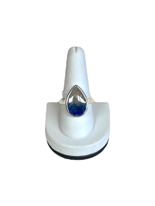 Teardrop Ring - Blue Sea Glass & Sand