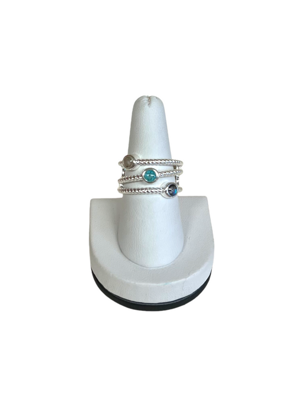 Rope Trio Ring - Abalone, Turquoise, & Sand