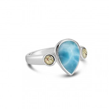 Pear Cut Larimar & Sand Ring