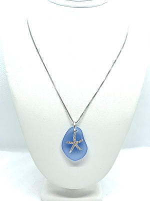 Pave Starfish Sea Glass Necklace Periwinkle - Jenna Jane's Jewelry