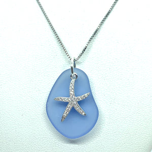 Pave Starfish Sea Glass Necklace Periwinkle - Jenna Jane's Jewelry