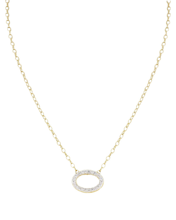 Aldrava Oval Pavé Necklace Gold 16-18" Chain