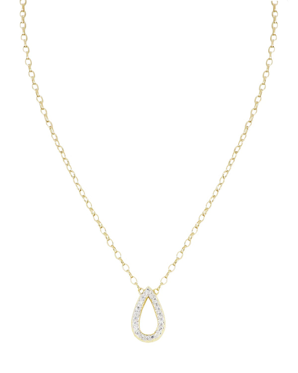 Aldrava Teardrop Pavé  Necklace Gold 16-18" Chain