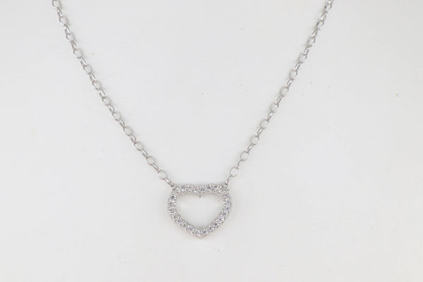 Aldrava Heart Pavé Necklace Rhodium 16-18" Chain