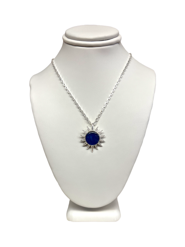 The Sun Necklace Short - Blue Sea Glass