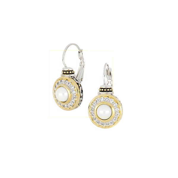 Perola Pave & White Seashell Pearl French Wire Earrings