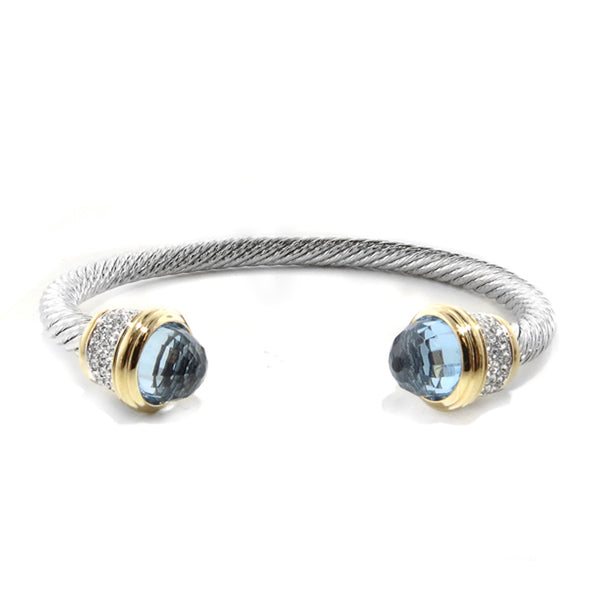 Briolette Wire Cuff Bracelet with Pavé - Aqua